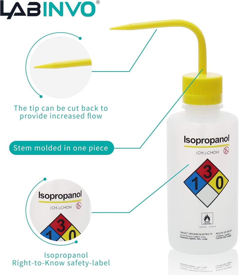 LINVO Isopropanol Wash Bottle, 1 PC of Vol.500ml (17oz), Narrow Mouth, Self-Venting Safety Wash Bottles, LDPE Material, IN-WBI501 - Image 4